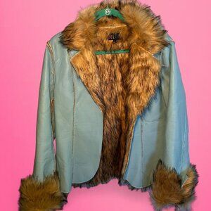 Delias x Dolls Kill baby blue penny lane fur lined jacket